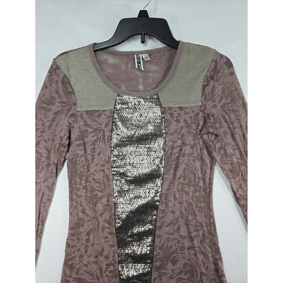 Vintage Y2K BKE Sequins Sheer Long Sleeve Shirt Top Metallic Women Med Pull Over - Picture 2 of 8